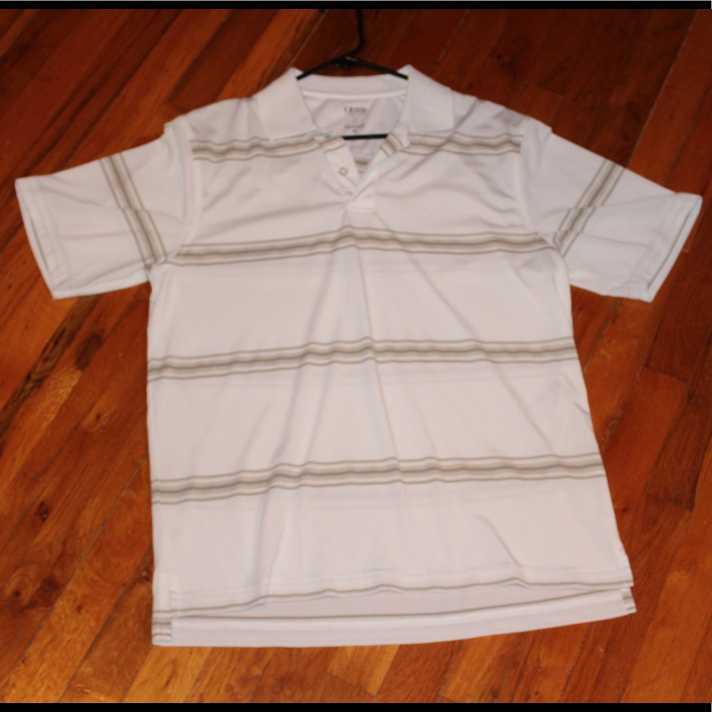 White and Tan Izod Cool Fx Golf Shirt
